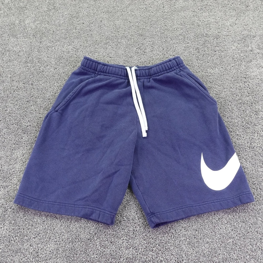Nike Sweat Shorts Mens Small Blue Big Swoosh Logo Fleece Gym Athletic